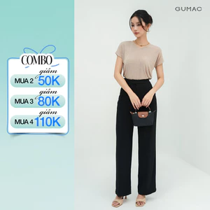 Quần Tây Nữ GUMAC Ống Suông Lưng Cao Cạp Cao Phối Dây Thắt Nơ Có Túi Thanh Lịch LQF1012 - LQG0501