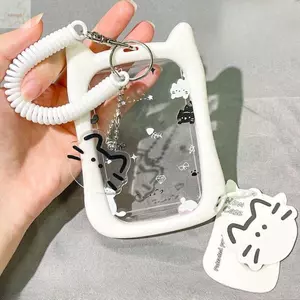 Hộp đựng thẻ thần tượng Kpop AWNGD, Hộp đựng thẻ ảnh trong suốt bằng Acrylic, Hộp bảo vệ thẻ ID Kawaii tai mèo di động
