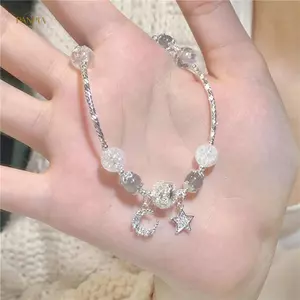 PNPIA- Thời Trang Opal Pha Lê Ngôi Sao Mặt Trăng Mặt Dây Chuyền Vòng Tay Đơn Giản Ngọt Ngào Nữ Vòng Tay Nữ Sinh Nhật Món Quà Trang Sức