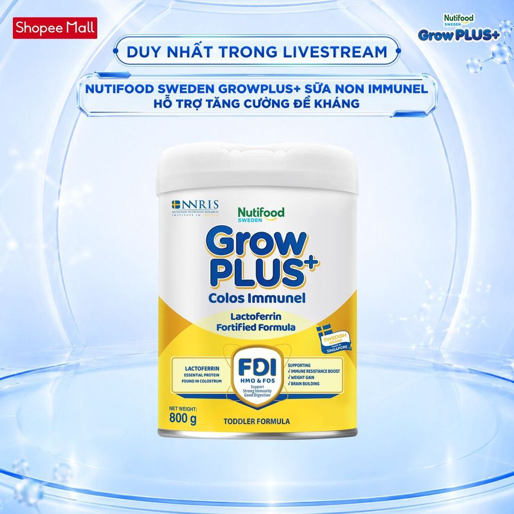[Livestream KOL] Sữa Bột Nutifood Sweden GrowPLUS+ Sữa Non Immunel lon 800 g (Bao bì tuỳ lô hàng)