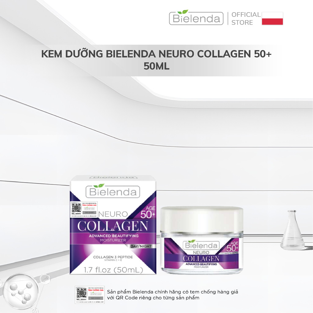 Kem dưỡng Bielenda Neuro Collagen 50+ dưỡng ẩm sâu, nâng cơ, làm mờ nếp nhăn 50ml