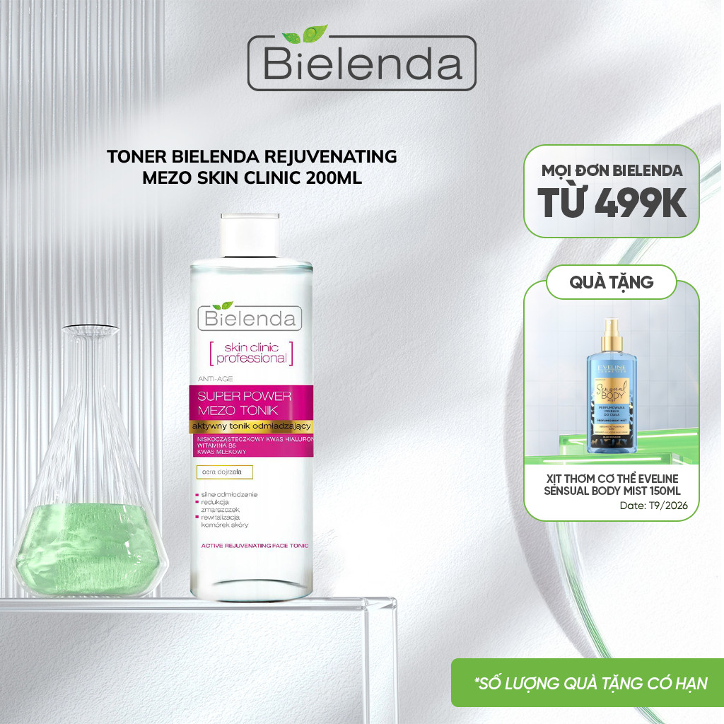 Toner Bielenda Mezo Skin Clinic Rejuvenating dưỡng ẩm sâu, phục hồi và trẻ hoá da 200ml