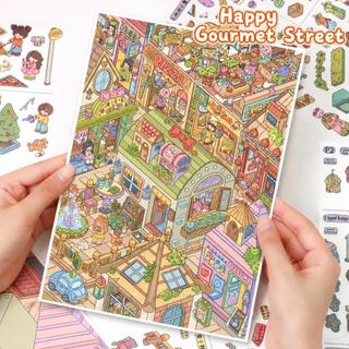 ENWEI 5 Chiếc [Happy Food Street Series] Nhãn Dán Phong Cảnh Vintage Quần Áo Shop Cô Gái Quá Khổ Tạp Chí Văn Phòng Phẩm Trang Trí