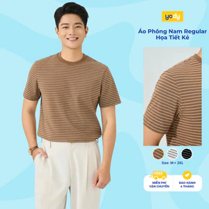 Áo Phông Nam Yody Regular Họa Tiết Kẻ Co Giãn Đàn Hồi Thoáng Mát MCTS25S391