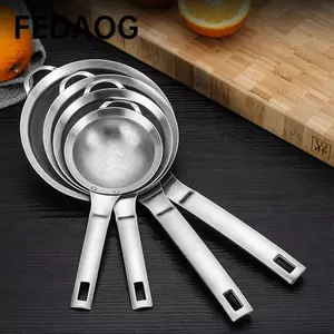 Khay sàng tròn FEDAOG, Thìa lọc bằng thép không gỉ có tay cầm tích hợp, Quà tặng Lỗ treo Chống bỏng Chống trượt Bộ lọc thực phẩm Muỗng sàng nhà bếp
