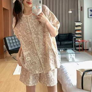 Phụ Nữ Ren Hoa Trang Trí Tay Ngắn Loungewear Bộ Cho Trong Nhà Thư Giãn Hàng Ngày Thường Ngày Ngoài Trời Giải Trí Mặc Nhà