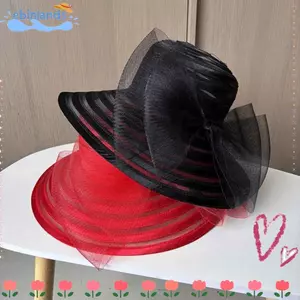 EBINLANDS Organza Lưới Mũ, Nơ Lớn Xù Thiết Kế Mũ Tiệc Trà, Thanh Lịch Thoáng Khí Rộng Vành Lưới Xô Mũ Tiệc Trà