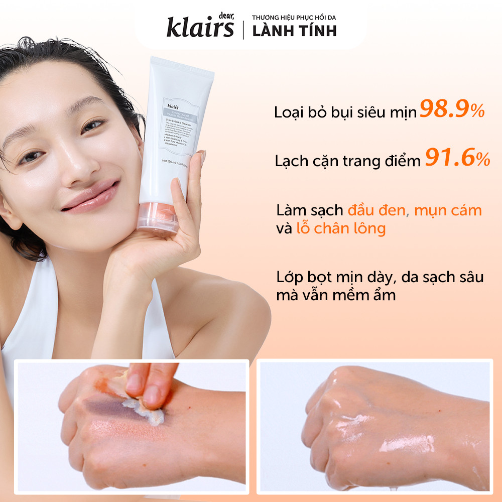 Sữa rửa mặt Dear, Klairs Freshly Juiced Vitamin Mask Cleanser hỗ trợ làm sáng da 150ml [FS]