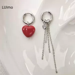 LUImo Thời Trang Trái Tim Mặt Dây Chuyền Tai Bule Thời Trang Không Đều Pha Lê sel Bông Tai Ngọt Ngào Mát Kim Loại Dây Xích Tai Phụ Kiện Quà Tặng SBS