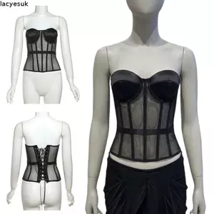 Áo Crop Top mỏng LACYESUK, Áo hai dây nữ xương cá không tay, Lady Bustier Gợi cảm INS thoáng khí có miếng đệm Trang phục mùa hè