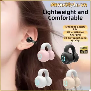 Tai nghe Bluetooth 5.3 kẹp tai MONOSTYLE, tai đơn, pin lâu, âm thanh nổi HiFi không dây