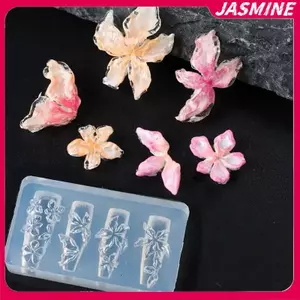 JASMINE Hoa Serie 3D Silicone Phụ Kiện Móng Tay Khắc Khuôn Hoa Đá Lily Tự Làm Mẫu Móng Tay Nghệ Thuật Khắc Khuôn Quyến Rũ JASMINE