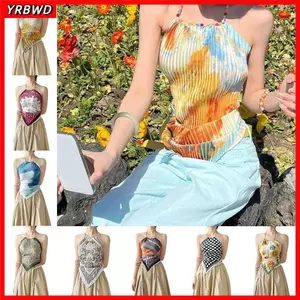 YRBWD Băng Quấn Top, Áo Vest Không Tay Y2k Không Lưng, Thời Trang In Thẩm Mỹ Boho Tie Nhuộm Khăn Lụa Cho Nữ Cô Gái