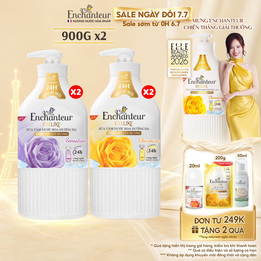 [CẢI TIẾN MỚI] Combo 2 sữa tắm nước hoa dưỡng da Enchanteur gợi cảm mịn màng 900g