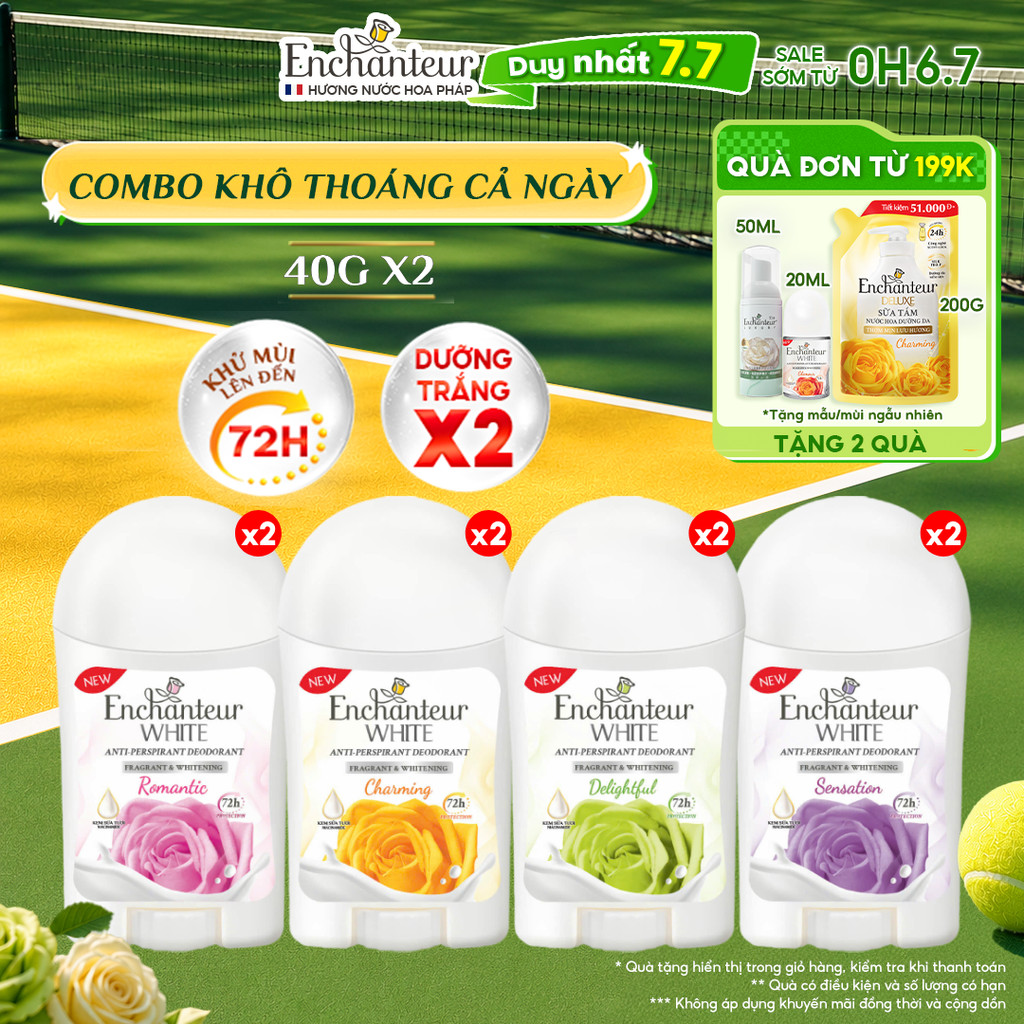 Combo 2 Sáp Khử Mùi Enchanteur Khô Thoáng Dưỡng Trắng từ Niacinamide Hương Nước Hoa Pháp Cao Cấp 40g