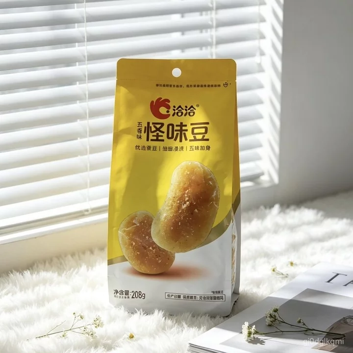 6Túi đậu Qiaqia có vị lạ208g Đồ ăn vặt văn phòng, đồ ăn vặt dùng kèm đồ uống, đồ ăn vặt đóng gói sẵn sàng dùng.
