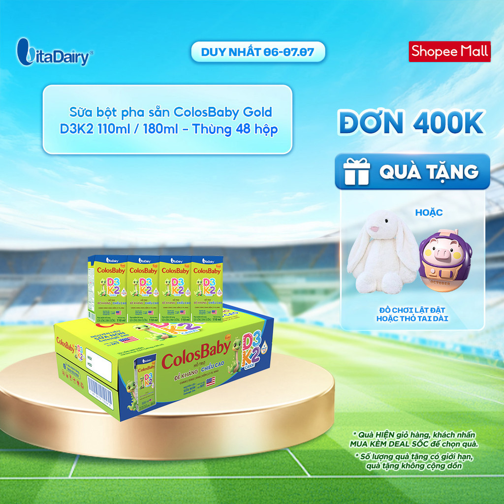 [Thùng 48 HỘP] Sữa uống dinh dưỡng ColosBaby Gold D3K2 110ml/180ml – Bổ sung canxi, hỗ trợ xương chắc khỏe