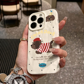 Ốp Lưng IPhone 13 15 11 17 16 12 14 ProMax  Chó đen đội nón chấm tròn 7 8Plus XR X XS Max