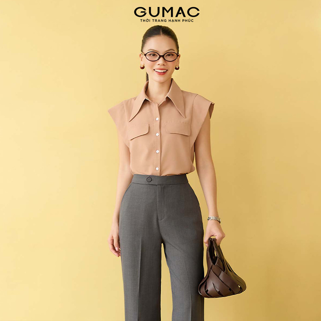 Áo Sơ Mi Nữ Không Tay GUMAC Phôm Suông Phối Nẹp Vai Có Nắp Túi Giả Trang Trí Trẻ Trung AF10035