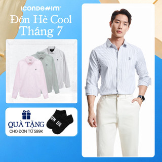 Áo sơ mi nam oxford tay dài ICONDENIM, họa tiết sọc palewave logo thêu tạo điểm nhấn, form slimfit tôn dáng SMID0145