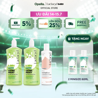 Bộ 2 Chai Sữa Tắm Gội Trẻ Em Lactacyd Baby Extra Milky Size Jumbo 800ml + Chai DDVS Phụ Nữ Lactacyd Pro Sensitive 250ml