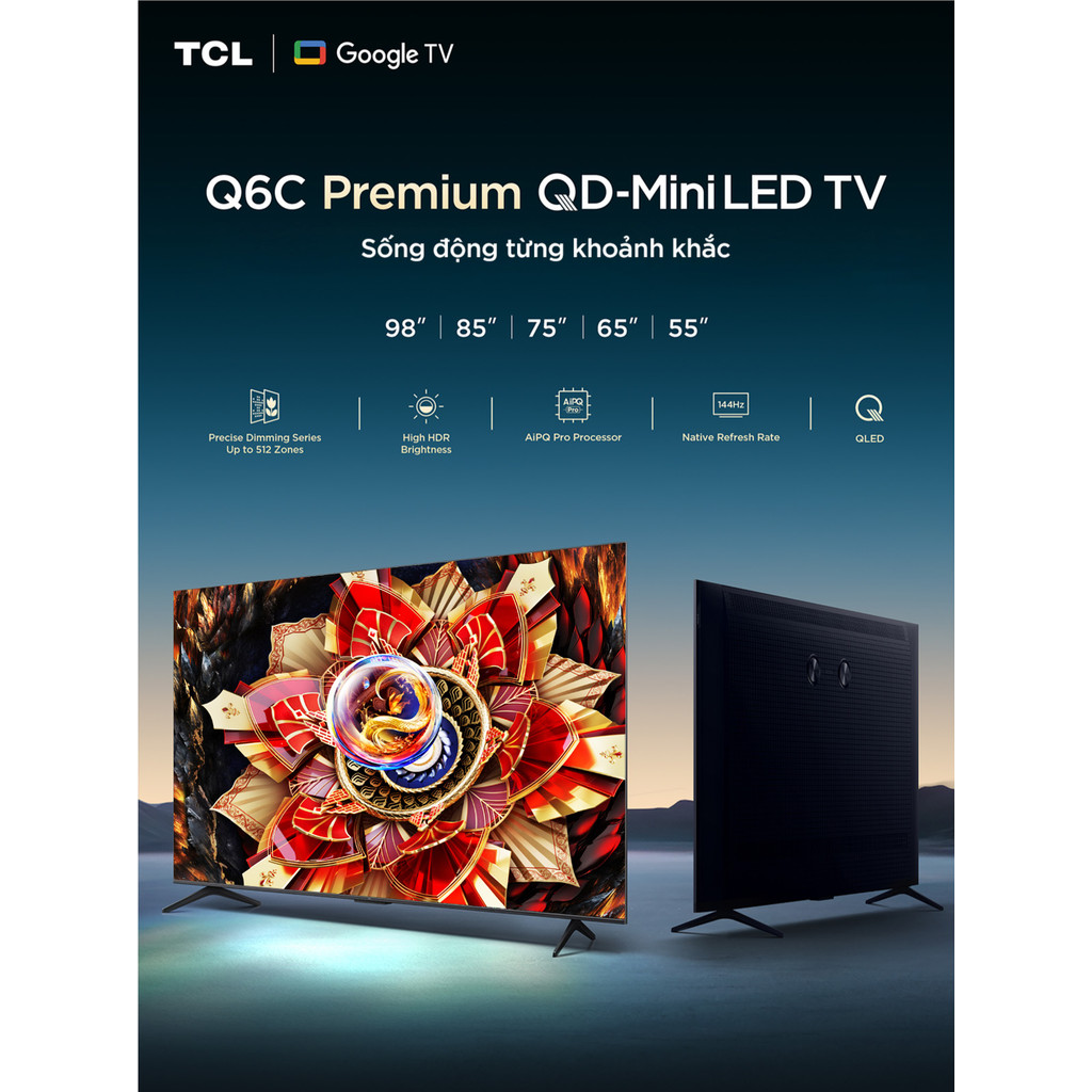 【QD-MiniLED】TCL 65 inch Premium QD-MiniLED 65Q6C, tần số quét siêu cao 144Hz, âm thanh cao cấp từ ONKYO 2.1 Lắp0đ HCM HN | BigBuy360 - bigbuy360.vn