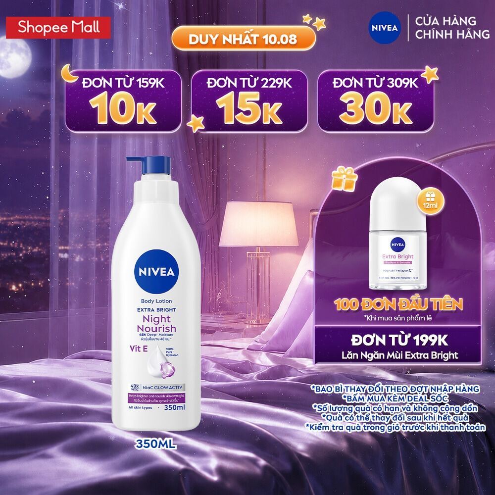 Sữa Dưỡng Thể NIVEA Dưỡng Sáng Mịn Da Ban Đêm 350ml / Kem Body - 98412