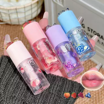 Bộ son dưỡng môi có hương vị trái cây dễ thương Baorder dành cho nữ, 4 món | Dầu dưỡng môi có màu, dưỡng ẩm, son dưỡng môi lâu trôi, bộ sản phẩm chăm sóc môi có độ bóng cao