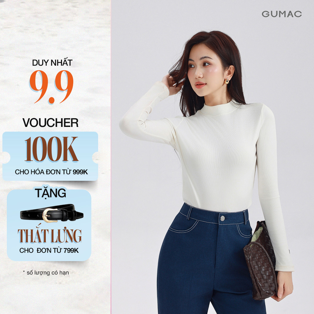 Áo Thun Nữ Dài Tay GUMAC Form Slim Cổ Cao Ôm Vừa Tôn Dáng Chống Nắng LATE0927
