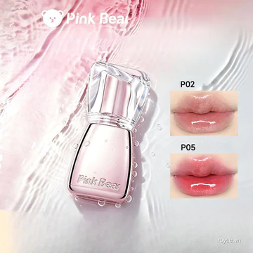 PINKBEAR Plumping Lip Gloss, Moisturizing Lip Jelly, Glossy Lip Tint, Korean Nude Shade, Hydrating Lip Makeup 2ml Son bóng dưỡng ẩm PINKBEAR, son dưỡng ẩm dạng thạch, son tint bóng, màu nude Hàn Quốc,