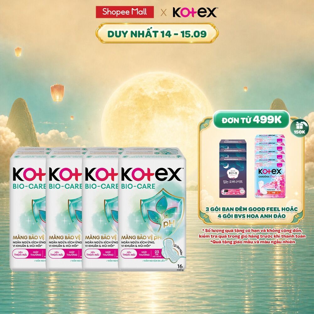Combo 4/Combo 8 gói Băng vệ sinh Kotex Biocare Ban Ngày SMC 23CM - 16 miếng/gói