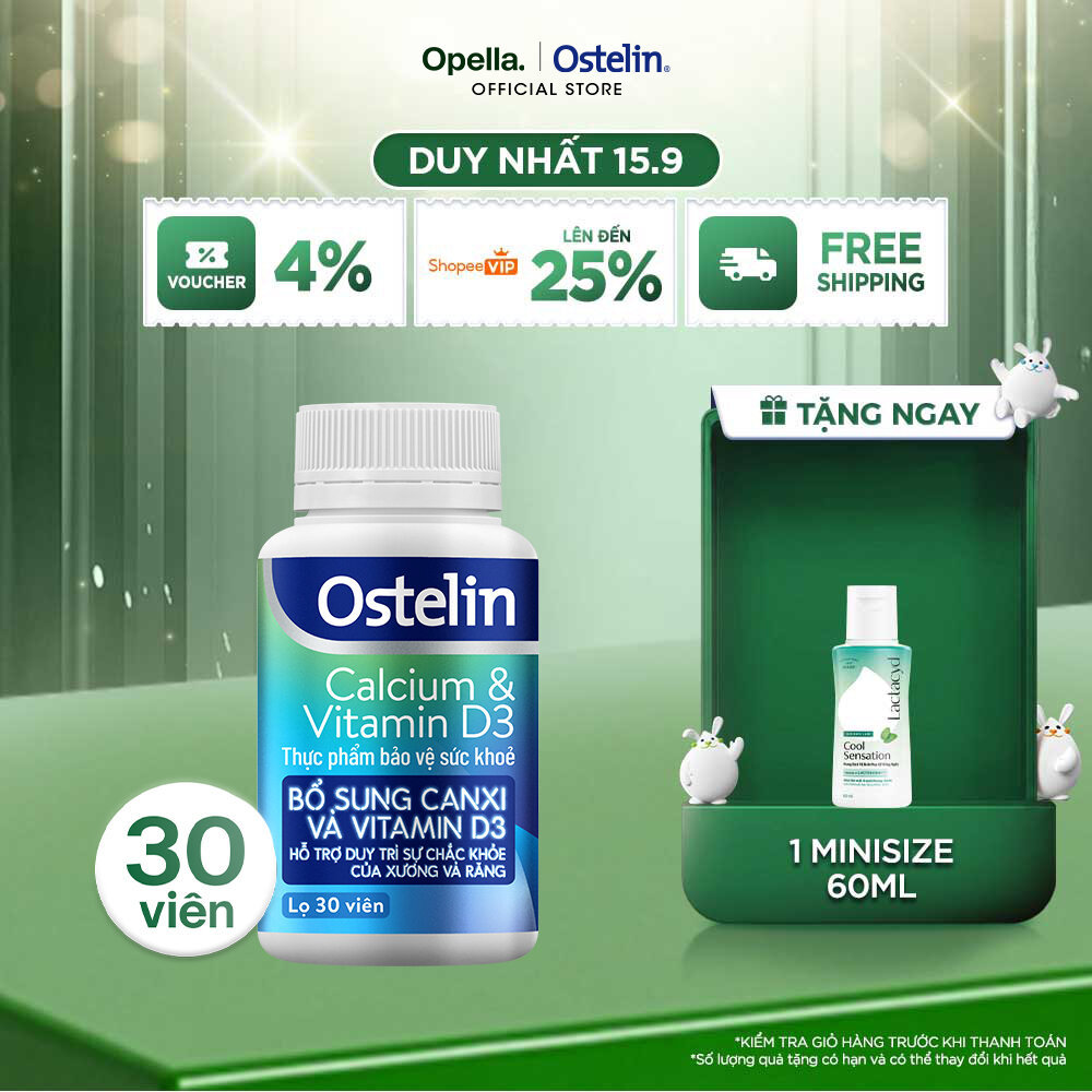 Ostelin Viên Uống Hỗ Trợ Bổ Sung Calcium & Vitamin D3 Duy Trì Chắc Khỏe Xương và Răng 30 viên