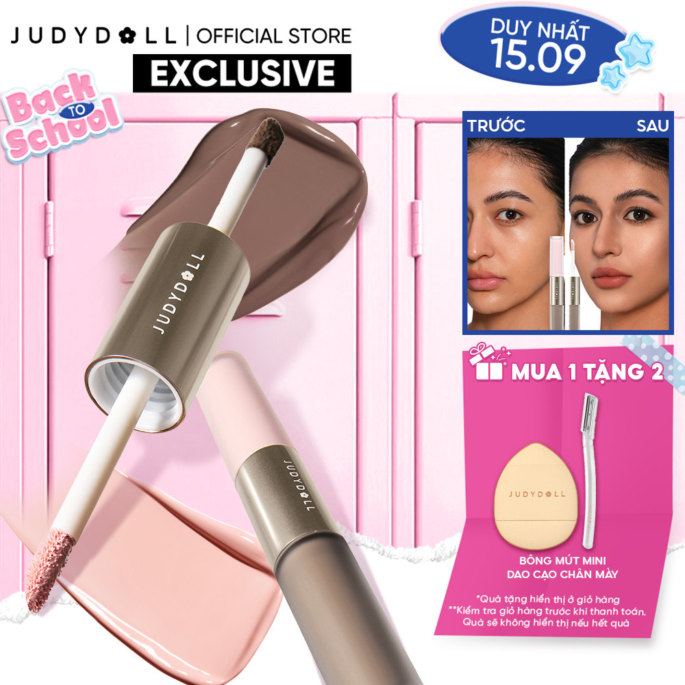 Kem Bắt Sáng & Tạo Khối 2 Đầu JUDYDOLL Liquid Highlighter & Contour Duo Lâu Trôi Dễ Tán Không vón cục Khối kem Triệt sắc 4,8g