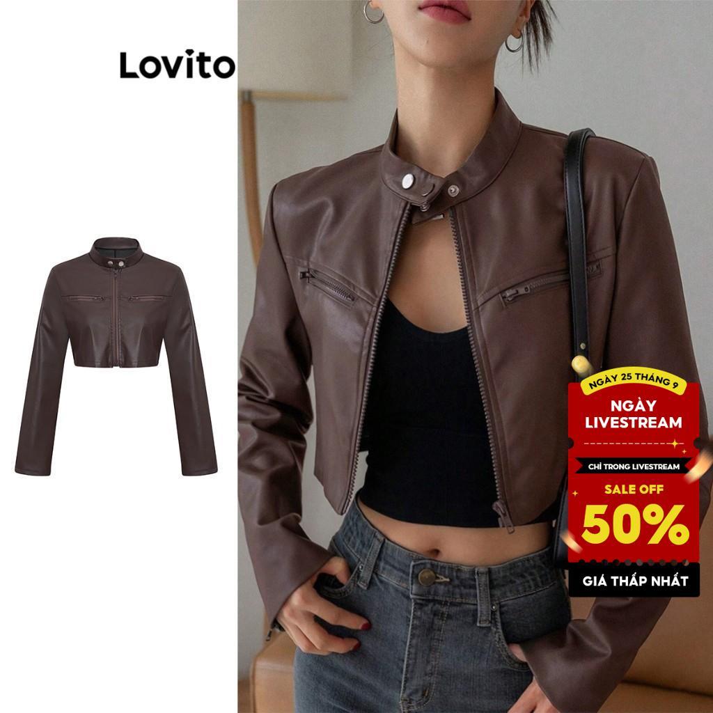 Lovito Áo Khoác Phong cách thường ngày Áo Gió Mọi Mùa/áo Khoác Chống Thấm Nước Có Khóa Kéo Cho Nữ L106AD280