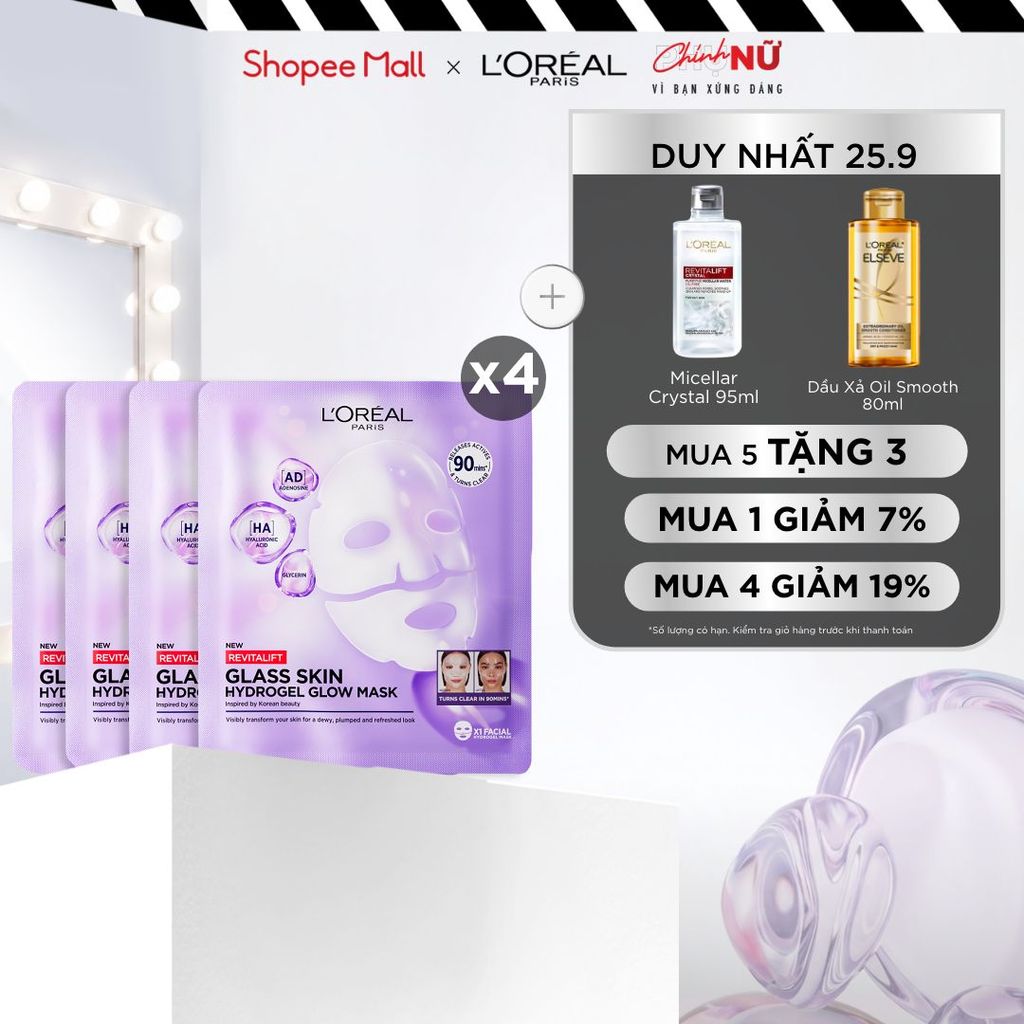 Mặt nạ thạch Glass Skin Hydrogel Glow cấp ẩm sâu, da căng mịn mướt, hiệu ứng chỉ sau 90 phút L'Oreal Paris