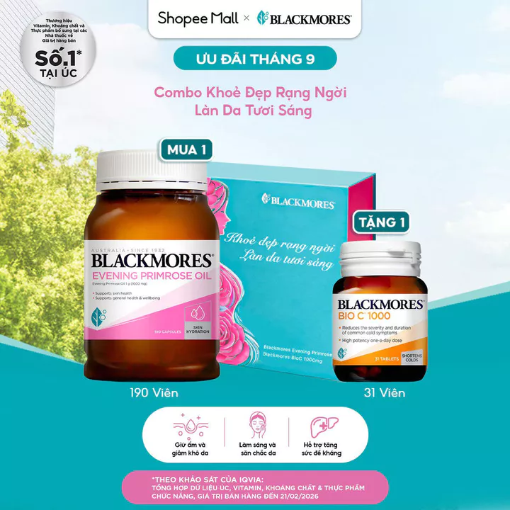 [Date T6/T10.27] Blackmores Set quà tặng 2: Khoẻ đẹp rạng ngời - Làn da tươi sáng (Hoa anh thảo & BioC)
