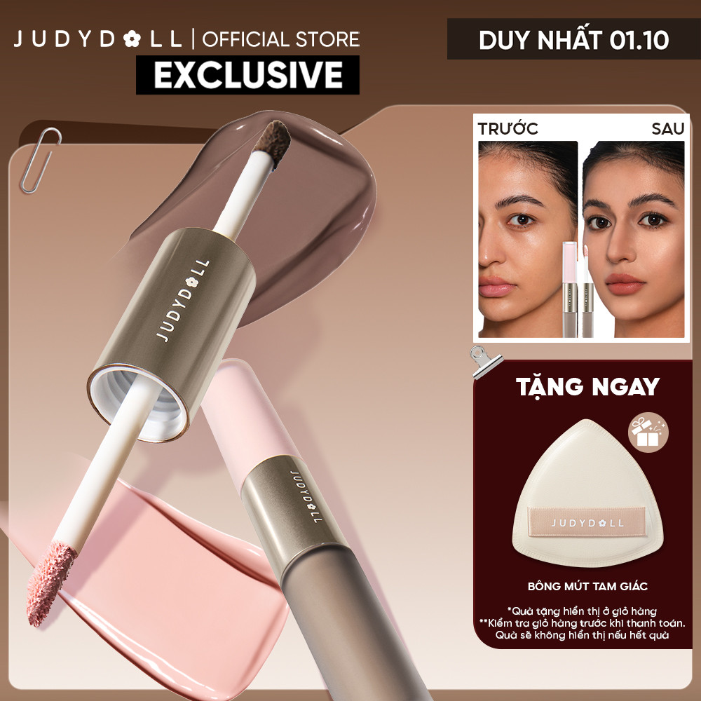 Kem Bắt Sáng & Tạo Khối 2 Đầu JUDYDOLL Liquid Highlighter & Contour Duo Lâu Trôi Dễ Tán Không vón cục Khối kem Triệt sắc 4,8g