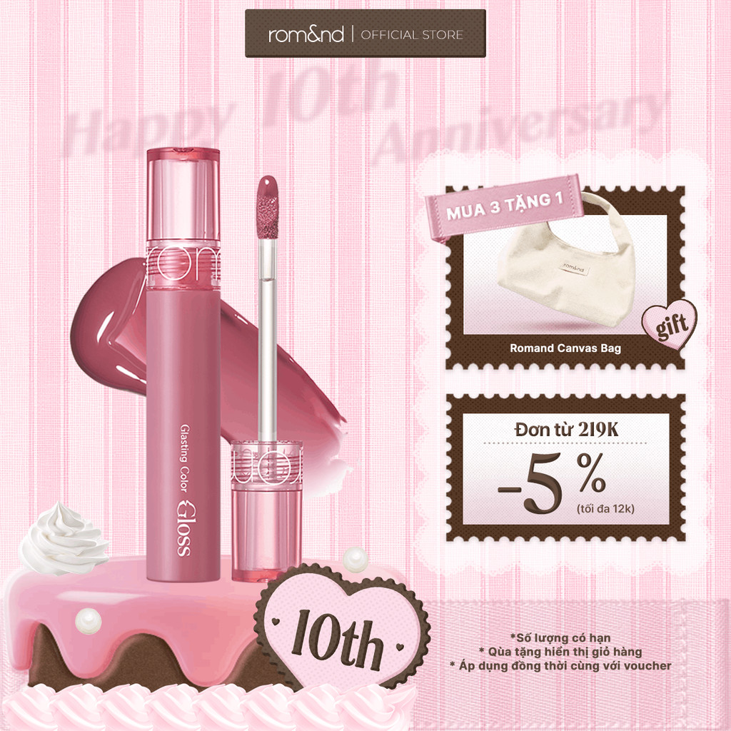 [Rom&nd] [CREAM NUDE] Son tint bóng căng mọng Romand Glasting Color Gloss 4g