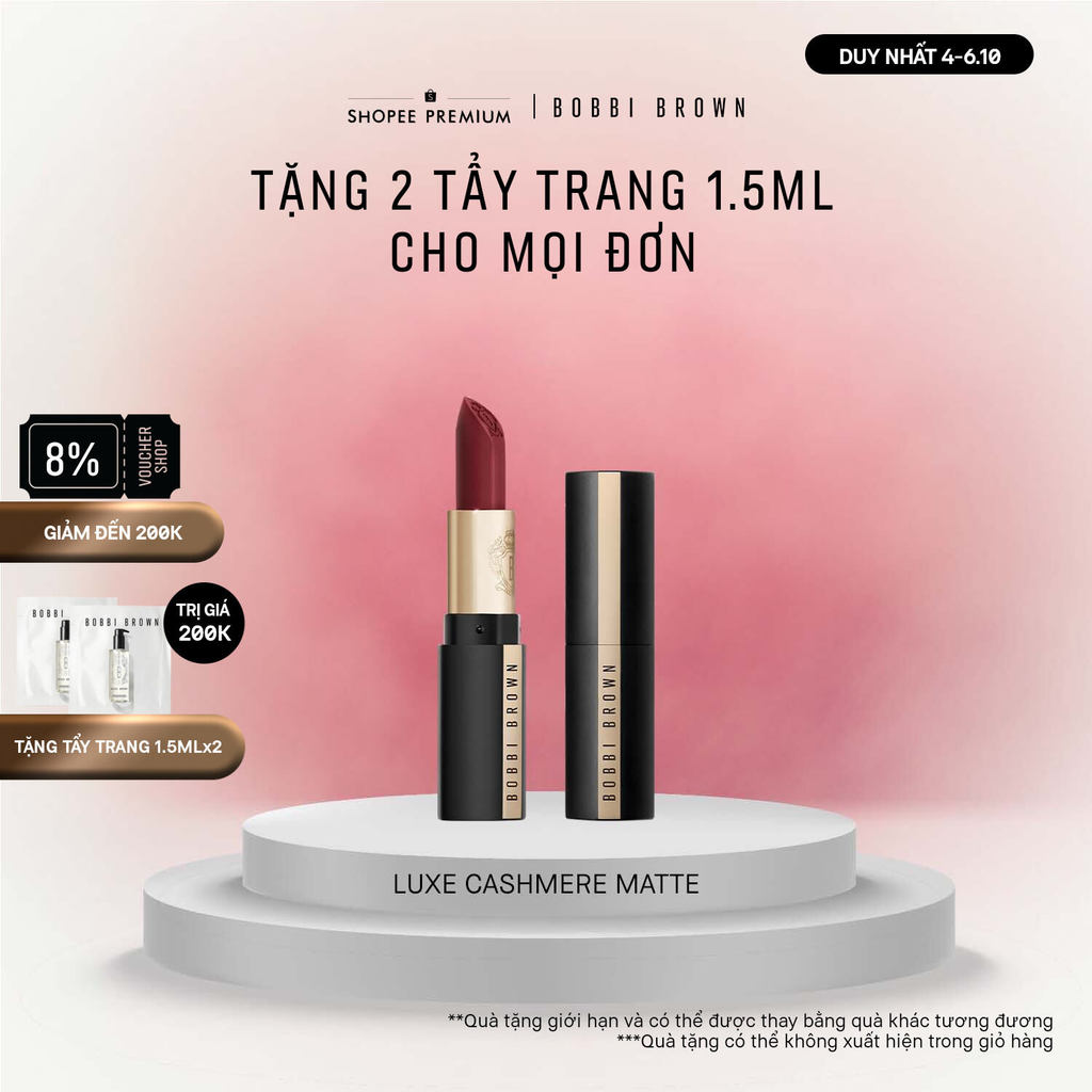 [MỚI] Son lì mềm mịn Bobbi Brown Luxe Cashmere Matte Lipstick | Son lì với độ dưỡng ẩm cao, chuẩn sắc, mềm môi