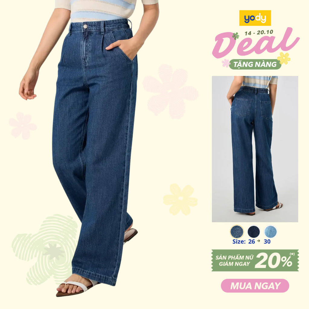 [DG 299] Quần Jeans nữ YODYỐng Suông Cạp Chun Mỏng Nhẹ TRA - WCJE25S052