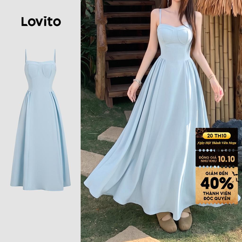 Lovito Đầm boho mùa xuân/hè màu xanh dương cho nữ DRB200TD079