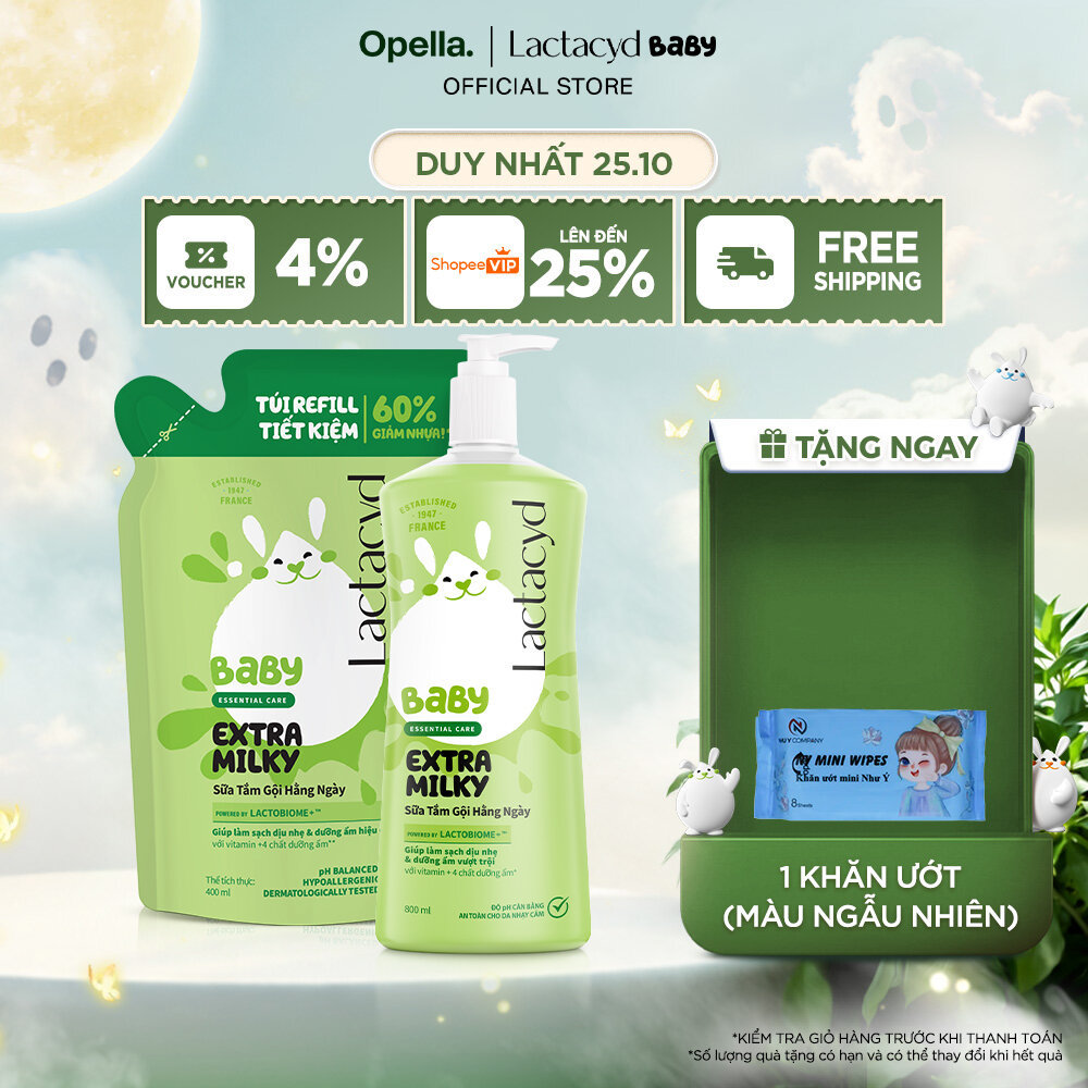 Bộ Túi Refill Lactacyd Baby Extra Milky 400ml + Lactacyd Baby Extra Milky 800ml