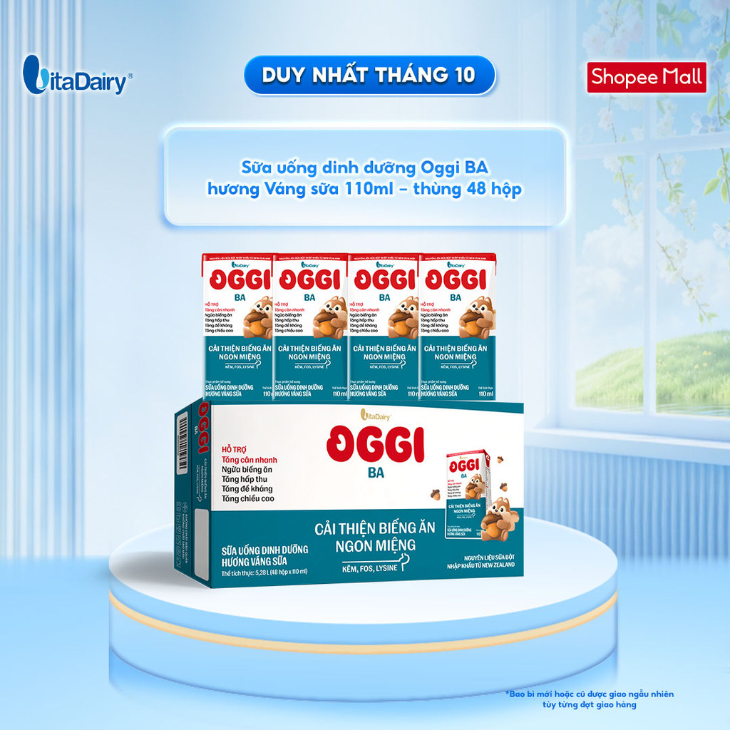[THÙNG 48 HỘP] Sữa uống dinh dưỡng Oggi BA - Giúp bé cải thiện biếng ăn, tăng cân nhanh, hấp thu tốt - Hộp 110ml
