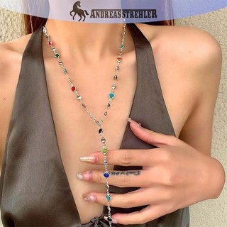 Onetimingfine Thời Trang Kính Nhiều Màu Sắc Dài Hình Chữ Y Vòng Cổ Kim Loại Xương Đòn Dây Xích Vàng Bạc Màu sel Vòng Cổ Đảng Trang Sức Cơ Thể VN