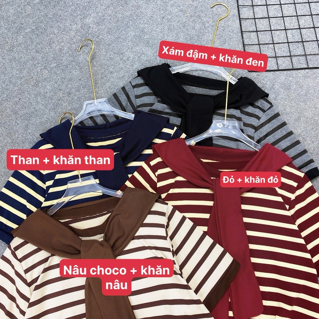 Áo Thun Bigsize Nữ Sọc Ngang Thoải Mái + Khăn Thủy Thủ Phong Cách Xinh Xắn – A308+A195