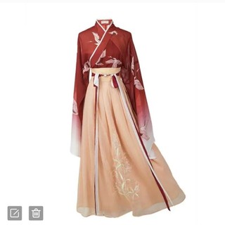 Hanfu cổ điển dành cho nữ, phong cách Wei Jin, eo dài, cổ chữ thập, màu sắc biến hóa, phù hợp mùa hè