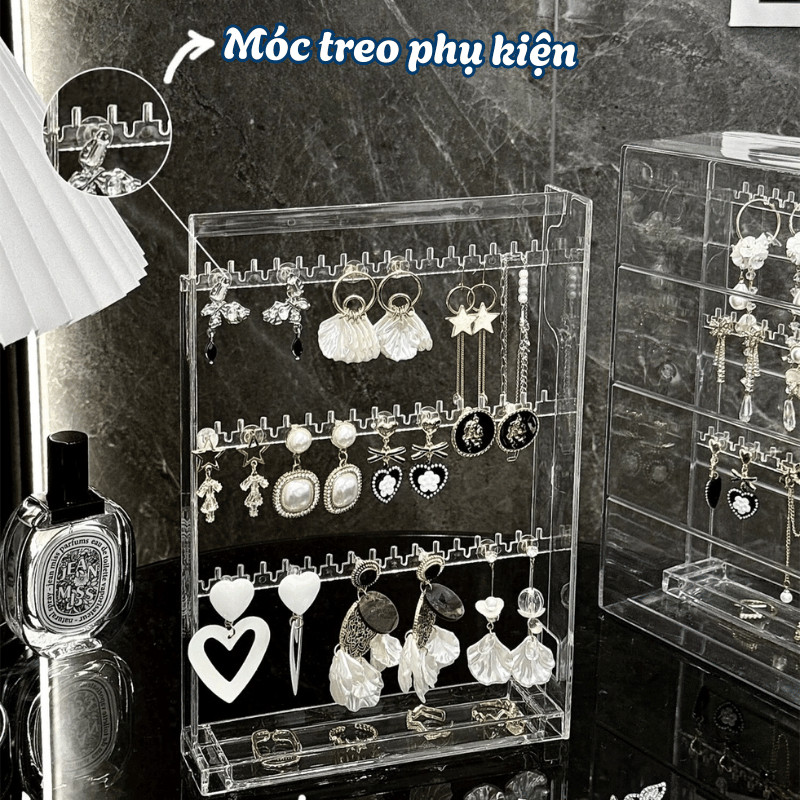 Hộp Trang Sức, Phụ Kiện Trong Suốt Để Bàn, Kệ Đựng Vòng Cổ, Khuyên Tai
