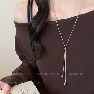 Vòng cổ đá mắt hổ và giọt nước, thiết kế vintage Hàn Quốc, dây điều chỉnh phù hợp cho người phụ nữ