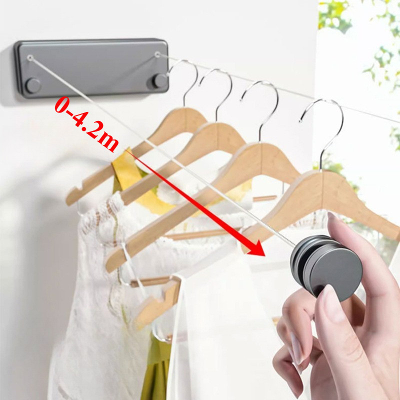 Dây Phơi Quần Áo Rút Gọn Tiện Lợi, dây inox 304 dài 4.2m, giá phơi quần ở ban công/phòng tắm