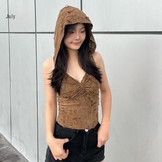 Áo vest nữ cổ điển có mũ trùm đầu, phù hợp thời trang đường phố mùa hè